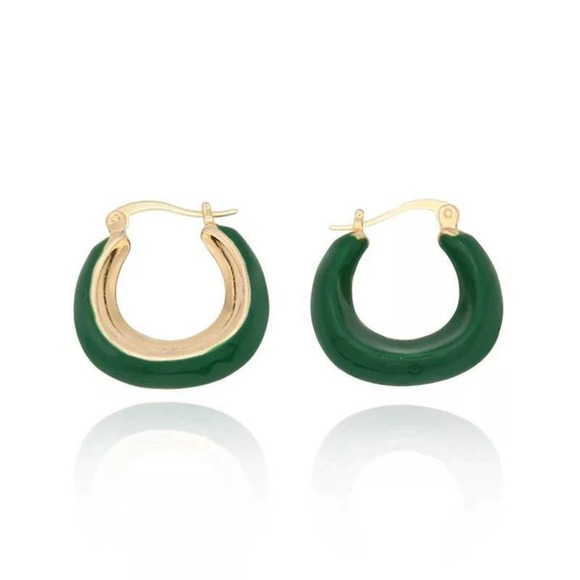 14k Huggie Gold Hoop Earring|White or Green Choice - Picture 8 of 10